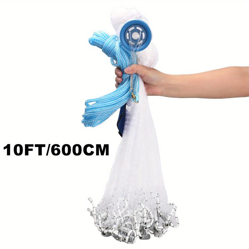 1 Piece Saltwater Fishing Casting Net, for Bait Trap Fish 3Ft/ 4Ft/ 5Ft/ 6Ft/ 7Ft/ 8Ft/ 9Ft/ 10Ft Diameter Casting Net, with Heavy Duty True Zinc Sinker Weight, 0.98Inch Mesh Sizes