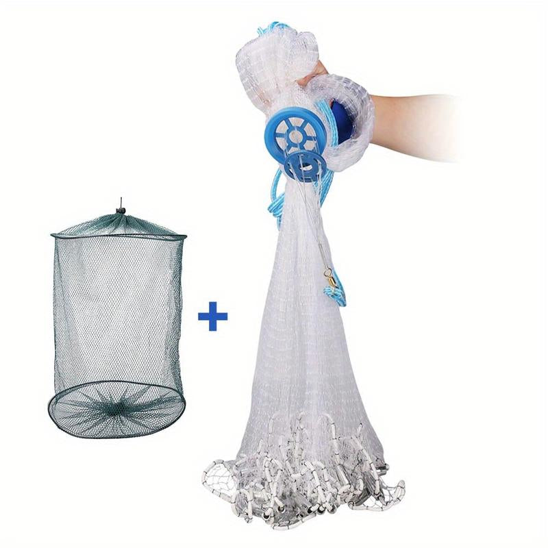 1 Piece Saltwater Fishing Casting Net, for Bait Trap Fish 3Ft/ 4Ft/ 5Ft/ 6Ft/ 7Ft/ 8Ft/ 9Ft/ 10Ft Diameter Casting Net, with Heavy Duty True Zinc Sinker Weight, 0.98Inch Mesh Sizes