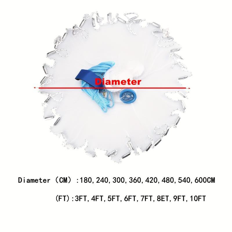 1 Piece Saltwater Fishing Casting Net, for Bait Trap Fish 3Ft/ 4Ft/ 5Ft/ 6Ft/ 7Ft/ 8Ft/ 9Ft/ 10Ft Diameter Casting Net, with Heavy Duty True Zinc Sinker Weight, 0.98Inch Mesh Sizes