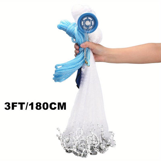 1 Piece Saltwater Fishing Casting Net, for Bait Trap Fish 3Ft/ 4Ft/ 5Ft/ 6Ft/ 7Ft/ 8Ft/ 9Ft/ 10Ft Diameter Casting Net, with Heavy Duty True Zinc Sinker Weight, 0.98Inch Mesh Sizes
