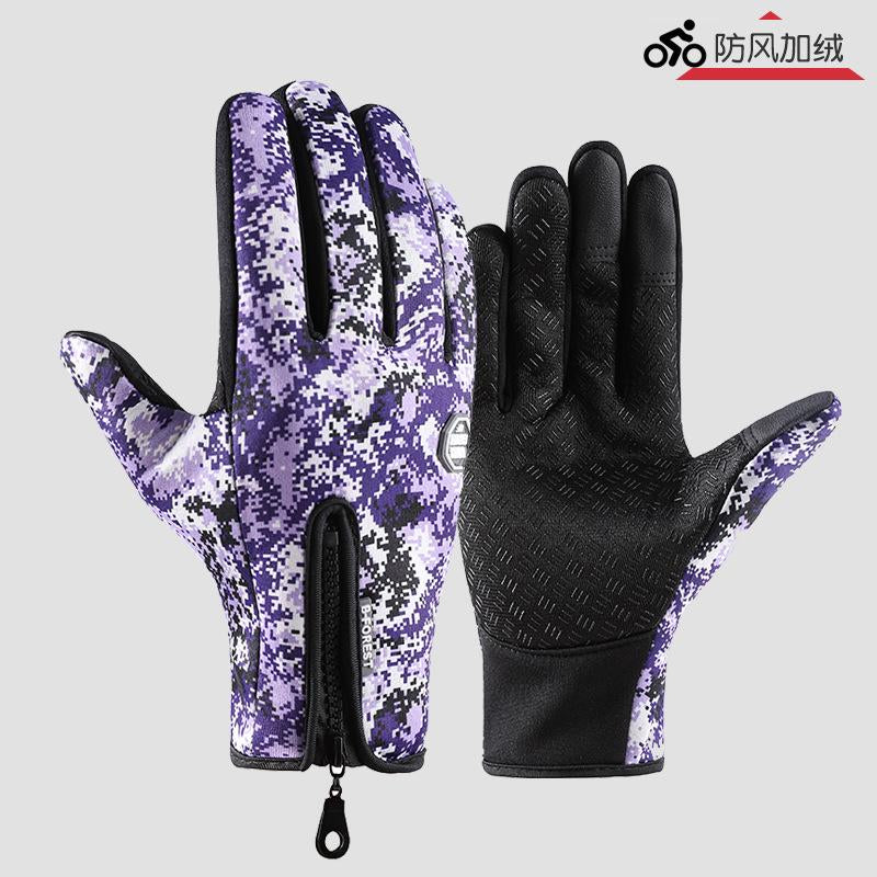 Outdoor Cycling Gloves Sports Skiing Mountaineering Gloves Autumn and Winter Touch Screen Non-Slip Waterproof Windproof Fleece Warm Smart Gloves Lightweight Heated Gloves Liner