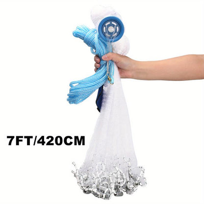 1 Piece Saltwater Fishing Casting Net, for Bait Trap Fish 3Ft/ 4Ft/ 5Ft/ 6Ft/ 7Ft/ 8Ft/ 9Ft/ 10Ft Diameter Casting Net, with Heavy Duty True Zinc Sinker Weight, 0.98Inch Mesh Sizes