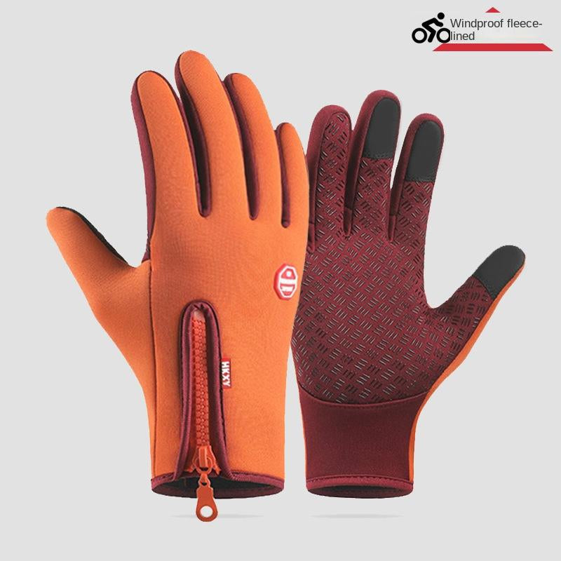 Outdoor Cycling Gloves Sports Skiing Mountaineering Gloves Autumn and Winter Touch Screen Non-Slip Waterproof Windproof Fleece Warm Smart Gloves Lightweight Heated Gloves Liner
