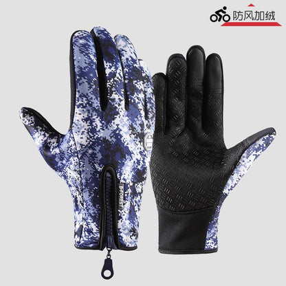Outdoor Cycling Gloves Sports Skiing Mountaineering Gloves Autumn and Winter Touch Screen Non-Slip Waterproof Windproof Fleece Warm Smart Gloves Lightweight Heated Gloves Liner