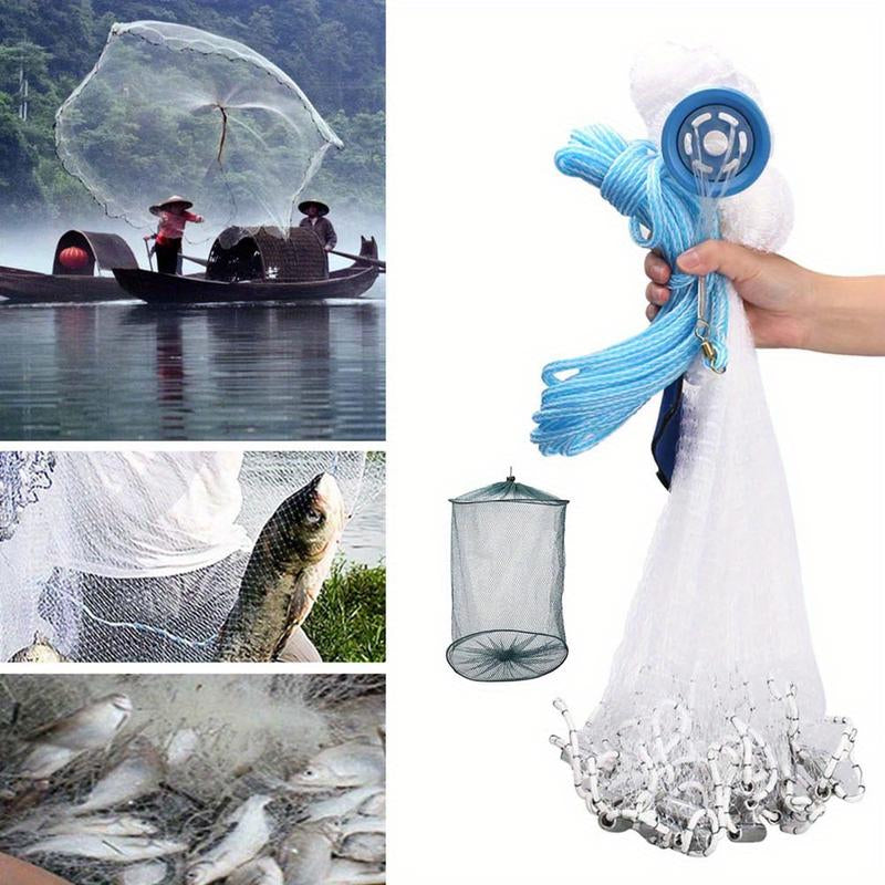 1 Piece Saltwater Fishing Casting Net, for Bait Trap Fish 3Ft/ 4Ft/ 5Ft/ 6Ft/ 7Ft/ 8Ft/ 9Ft/ 10Ft Diameter Casting Net, with Heavy Duty True Zinc Sinker Weight, 0.98Inch Mesh Sizes