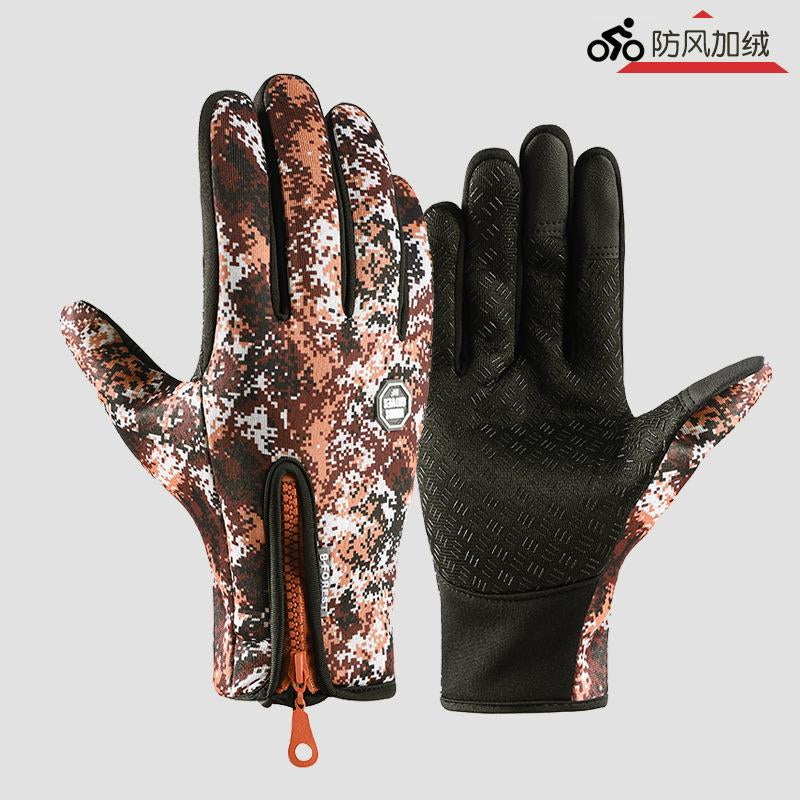 Outdoor Cycling Gloves Sports Skiing Mountaineering Gloves Autumn and Winter Touch Screen Non-Slip Waterproof Windproof Fleece Warm Smart Gloves Lightweight Heated Gloves Liner