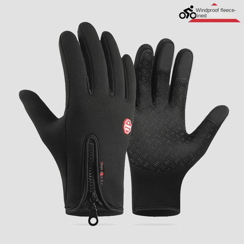 Outdoor Cycling Gloves Sports Skiing Mountaineering Gloves Autumn and Winter Touch Screen Non-Slip Waterproof Windproof Fleece Warm Smart Gloves Lightweight Heated Gloves Liner